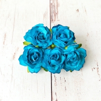Кудрявые розы Ярко-голубые, 5шт.