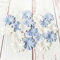 Цветы из шелковичной бумаги, Бело-синие, 20шт.